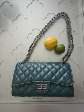 Quilted Green Chain Shoulder Or Crossbody Bag - Women